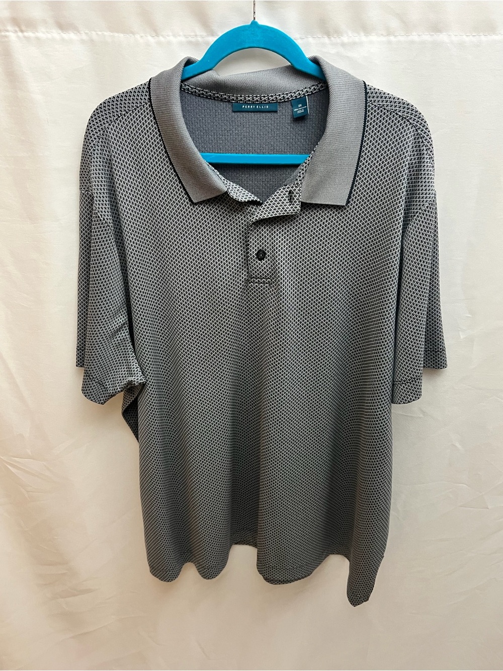 Perry Ellis Men’s 2X Black Gray Geometric Short Sleeve Polo Shirt
